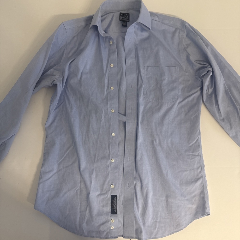 Jos A Bank Dress Shirt Mens 15.5 -34 Blue Button Reserve No Wrinkle Tailored Fit
